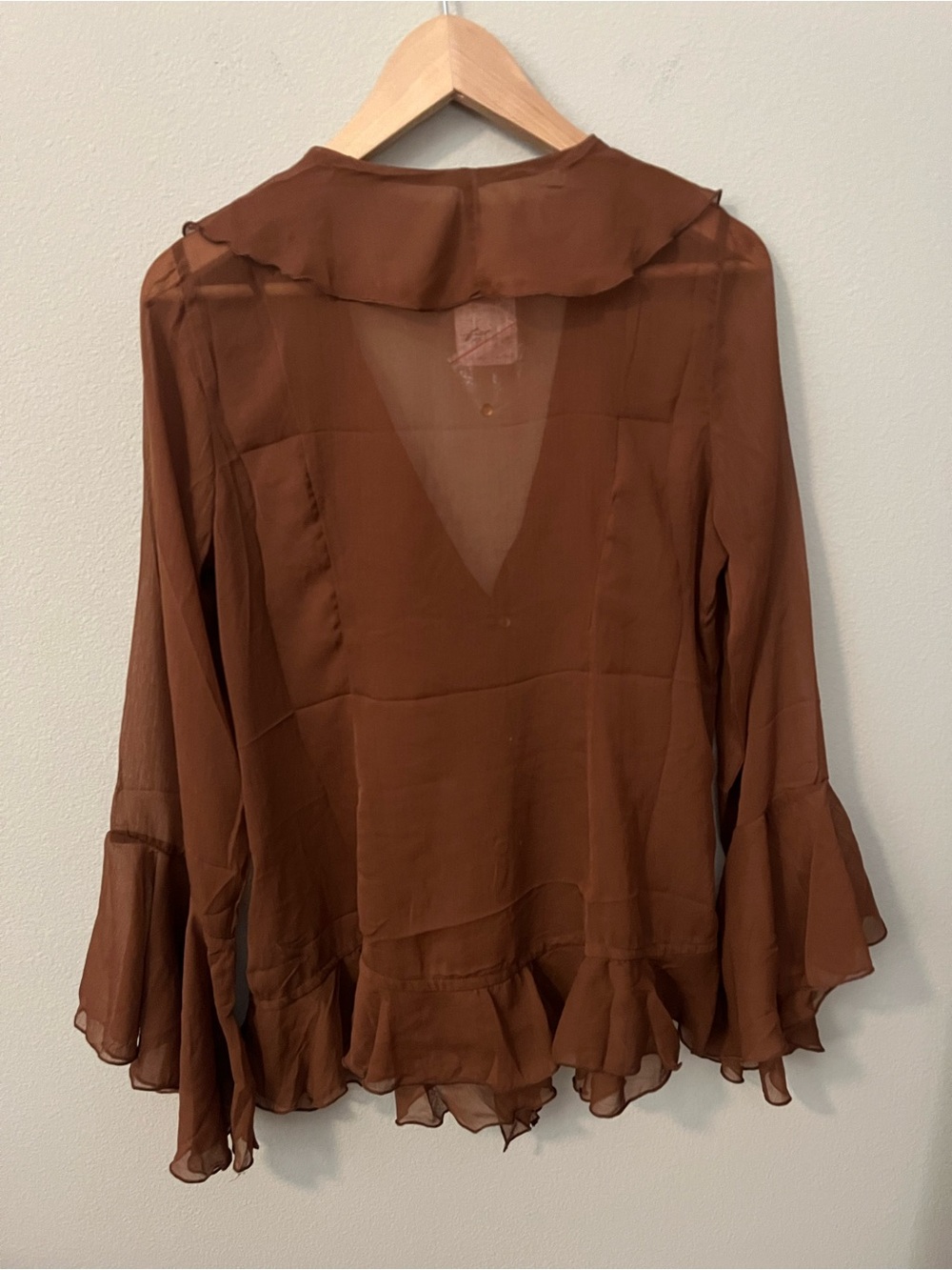 FREE PEOPLE Bali Tulula Chiffon V-Neck Blouse Top in Umber Earth NWT - Picture 6 of 11